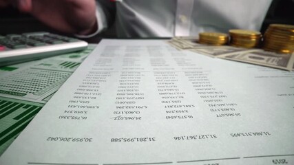 Accountant analyzing business marketing data on paper dashboard at office table. Corporate finance and money accounting concept. - Powered by Adobe