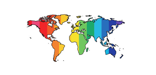 Obraz premium rainbow world map showing global diversity colorful continents travel destinations educational geography resource illustrating lgbtq pride and unity.