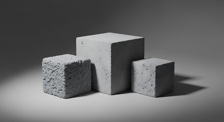 Concrete Cubes in Spotlight  Modern Architecture with Minimalist Design, and Gray Backdrop.