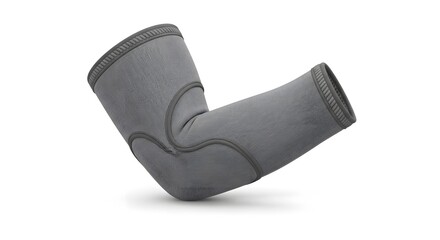 Isolated Grey Elbow Compression Sleeve for Joint Support and Injury Recovery, Medical and Sports Aid Product on White Background