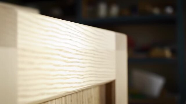 Wooden bed frame detail in workshop with construction visible, for interior design