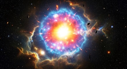 Cosmic Explosion Vibrant Supernova Event in Deep Space with Universe Background.