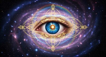 Cosmic Eye Illuminated Vision with Spirituality, Galaxy, Universe, Alchemy, and Dreamy Abstract Art.