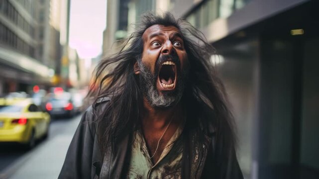 Man screaming on a street