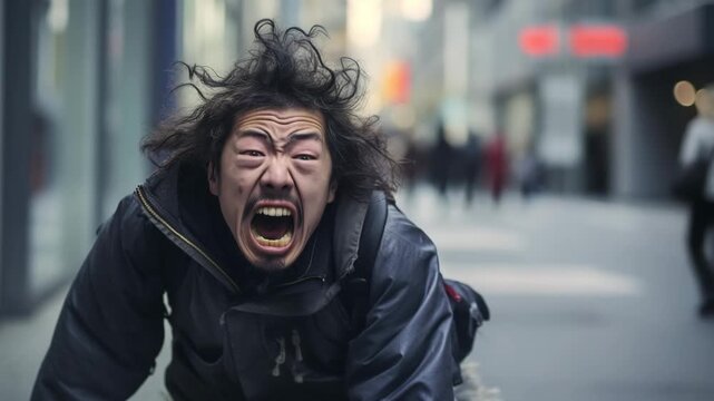 Man screaming on a street
