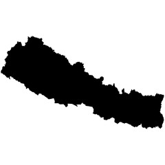 Editable detailed black vector silhouette of the country of Nepal.