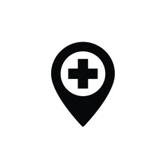 Obraz premium Solid medical cross location pin icon for healthcare and hospitals - icon vector illustration - Logo vector icon symbol stock illustration