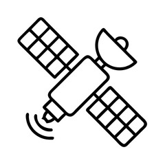 Vector art of satellite orbiting earth modern communication technology for broadcasting and data transmission in a linear style