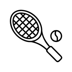 Vector art of tennis racket and ball outline, a classic sports equipment design for tennis enthusiasts, perfect for logos and graphics