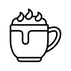 Vector art of line art illustration of a mug with whipped cream and caramel drizzle, , perfect for a dessert menu
