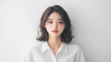 gorgeous young Asian woman with natural beauty, soft light, and serene expression.