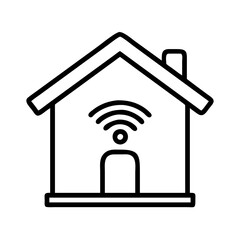 Vector art of connected home network, featuring a house with wifi symbol in a minimalist line art style, representing modern living