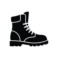 Black lace up work boot solid icon for general use -  icon vector illustration - Logo vector icon symbol stock illustration