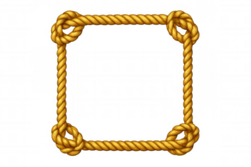 Nautical rope frame forming a square border with knots on corners for sea and ocean decoration