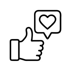 Vector art of a thumbs up icon with a heart in a speech bubble, , representing positive feedback and love in a simple design