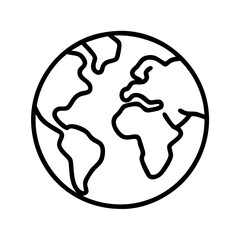 Vector art of world globe showing continents earth planet with america, africa, europe and asia in simple line art style