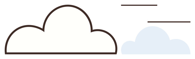 Two abstract cloud designs, one outlined and one shaded, complemented by three parallel lines. Ideal for weather, environment, simplicity, cleanliness, air quality, cloud computing minimalist