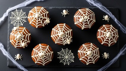 Halloween Spiderweb Muffins on Black Board