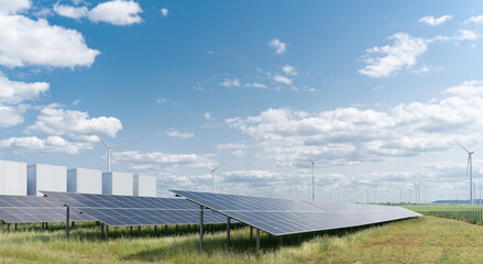 Controllable power generation with wind turbines, photovoltaic systems and power storage, generative images