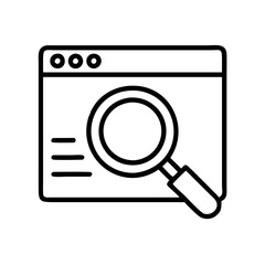 Vector art of website search icon magnifying glass on browser window, representing online research, data analysis, and information retrieval