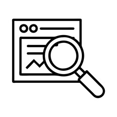 Vector art of website analytics and data analysis magnifying glass over chart for search engine optimization and performance tracking