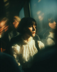 A woman doesn't care about the chaos inside the cramped