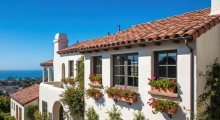 Coastal Spanish-style home,?sunny day
