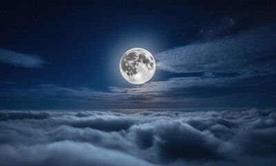 Fototapeta premium Full moon above a vast expanse of clouds at night