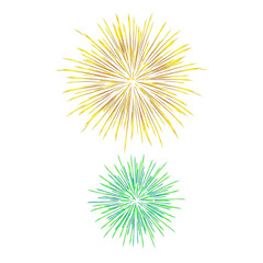 Fototapeta premium Two bright colorful fireworks exploding in the night sky isolated on transparent background