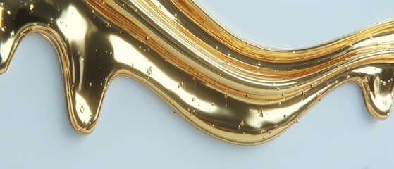 Gold liquid is dripping down a wall. The liquid is shiny and reflective. Concept of opulence and extravagance