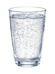 A refreshing glass of sparkling water with bubbles.