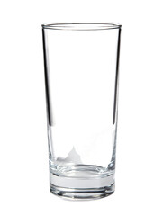 A tall, clear glass stands isolated against a stark black background, ready for use.