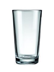 A clear, empty glass against a stark black background.