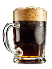A refreshing mug of dark beer with a thick, foamy head.