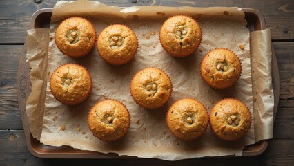 Freshly Baked Nut Muffins on a Baking Sheet