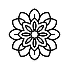 Vector art of symmetrical floral mandala, showcasing a balanced composition of stylized petals and circular forms, radiating a sense of calm