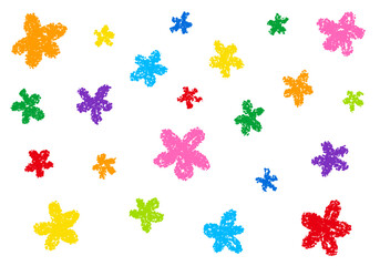 クレヨン素材　ランダムな花柄の背景