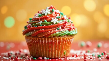 Festive Christmas Cupcake on Red
