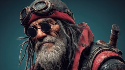Portrait of an elderly man with goggles on a transparent background