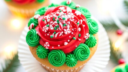 Overhead View of Elaborate Christmas Cupcake