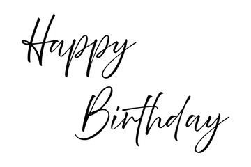 
Elegant handwritten Happy Birthday calligraphy text in black on white background featuring modern cursive typography for greeting cards invitations posters and digital designs