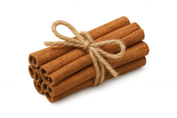 Cinnamon sticks tied with twine, aromatic spice for cooking and baking preparing, transparent background