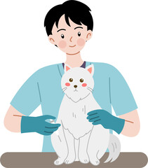 veterinarian inject vaccine to cat