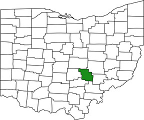 Detailed vector map of Ohio highlighting Perry County, a rural central-eastern territory located in the Appalachian Plateau, known for its hilly terrain and history of coal mining.

