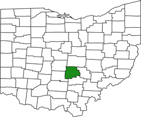 Obraz premium Detailed vector map of Ohio highlighting Fairfield County, a central territory featuring Lancaster and situated at the transition zone between the state's flat plains and Appalachian foothills.