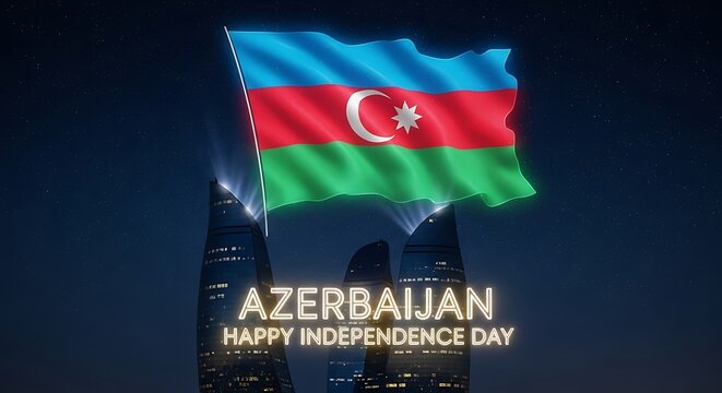 Azerbaijan Independence Day Celebration with Flame Towers and National Flag