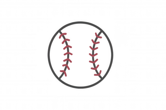 Baseball ball icon with red stitching, representing sport, game, and athletic activity. Transparent background