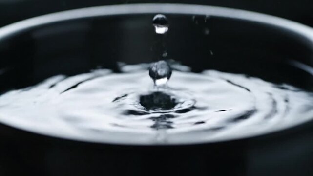 A mesmerizing slow-motion video of a single water drop creating ripples on a calm surface.