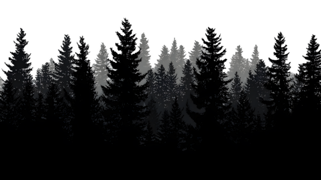 Serene evergreen forest silhouette with layered depth creating a peaceful woodland atmosphere for natural themes