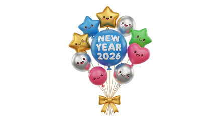 Festive Balloon Bouquet with New Year 2026 Text Transparent Background